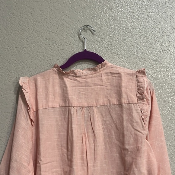 LC Lauren Conrad Women's Shirt Size Small Pink Striped Ruffle Button Up Blouse - Picture 10 of 11